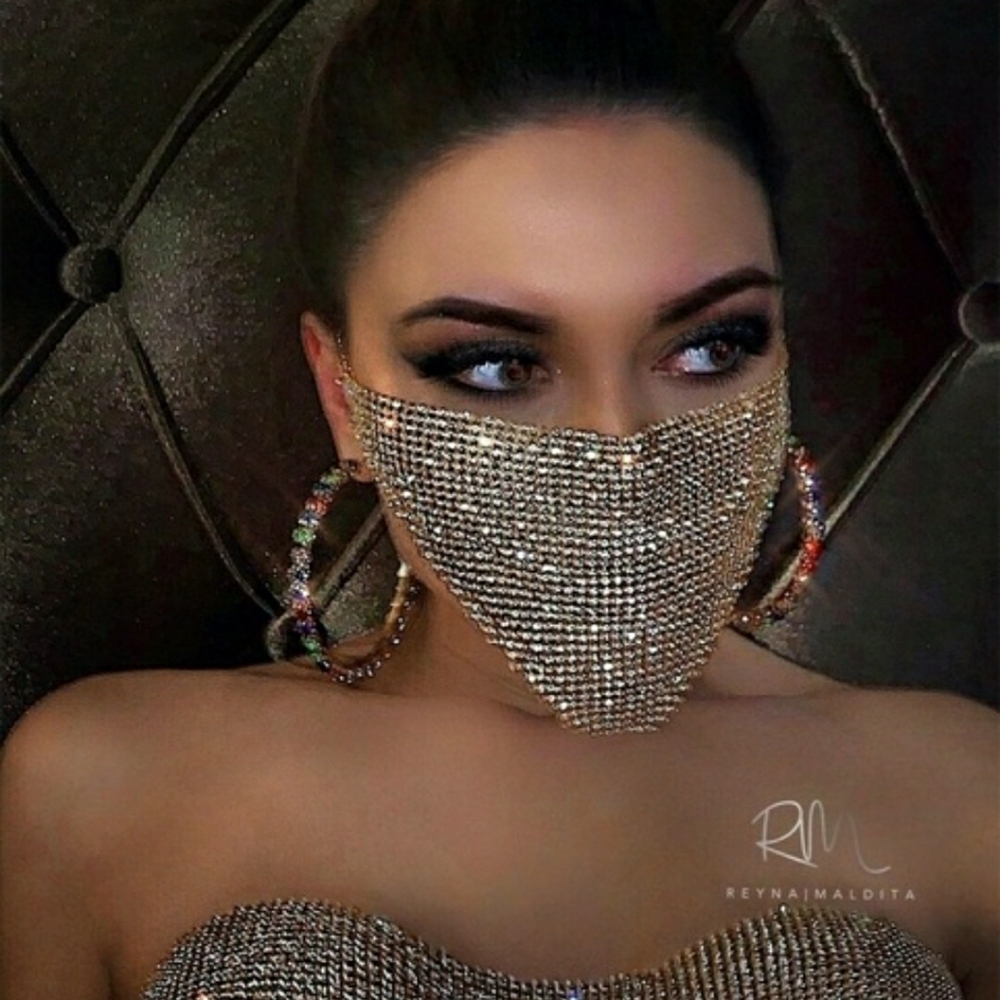Rhinestone Mesh Face Mask